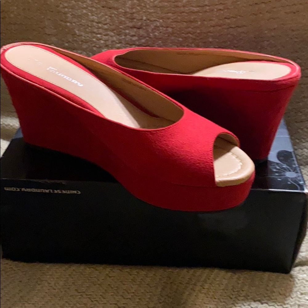CL by Laundry Red Suede Wedge Shoes
